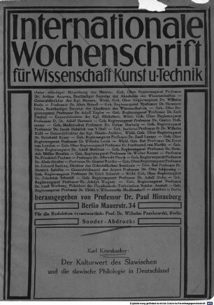 Der Kulturwert des Slawischen und die slawische Philologie in Deutschland