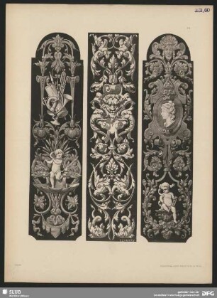 Decorations-Motive zum allgemeinen Gebrauch. Bordüren mit Putti, Instrumente, Kartuschen und Mischwesen
