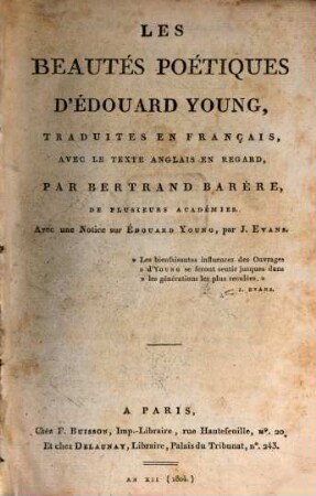 Les beautés poétiques d'Edouard Young