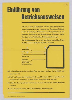 "Einführung von Betriebsausweisen"