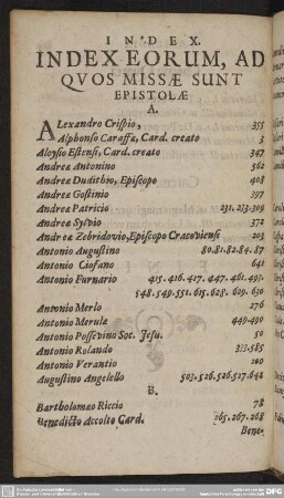 Index Eorum, Ad Quos Missae Sunt Epistolae