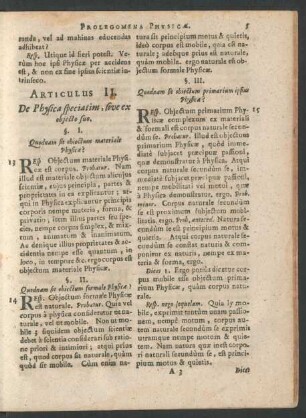 Articulus II. De Physica speciatim, sive ex obiecto suo.