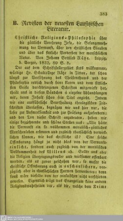 B. Revision der neuesten Lausitzischen Literatur