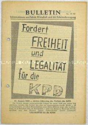 Illegales Mitteilungsblatt der KPD zum 3. Jahrestag des KPD-Verbotes in der Bundesrepublik