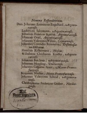 Nomina Respondentium.