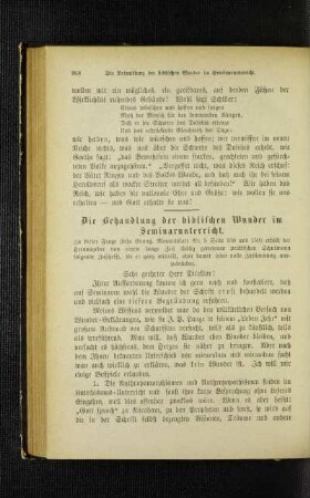 ¬Die¬ Behandlung der biblischen Wunder im Seminarunterricht