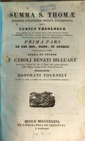 Summa Sancti Thomae hodiernis academiarum moribus accomodata sive cursus theologiae ..., [1]