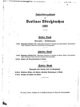 Inhaltsverzeichnis des Berliner Adreßbuches 1922