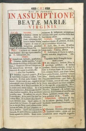 Die XV. Augusti. In Assumptione Beatae Mariae Virginis