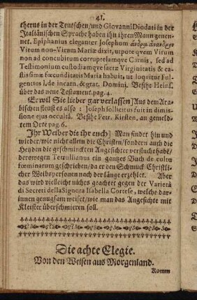 Die achte Elegie. Von den Weisen aus Morgenland.