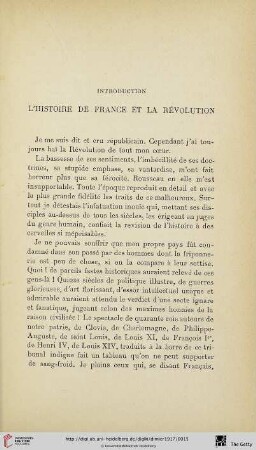 Introduction. L´Histoire de France et la Révolution