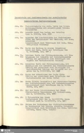 Verzeichnis und Quellennachweis der unvollständig beschrifteten Kartenunterlagen