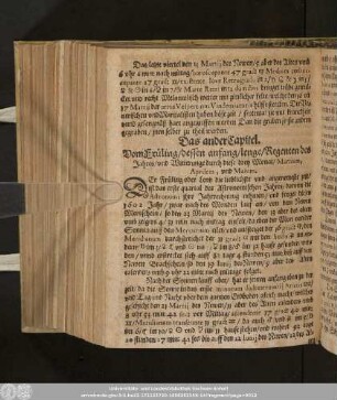 Das ander Capitel. Vom Früling/ dessen anfang/ lenge/ Regenten des Jahres/ und Witterunge durch diese drey Monat/ Martium, Aprilem, und Maium.