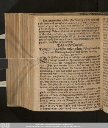 Das ander Capitel. Vom Früling/ dessen anfang/ lenge/ Regenten des Jahres/ und Witterunge durch diese drey Monat/ Martium, Aprilem, und Maium.
