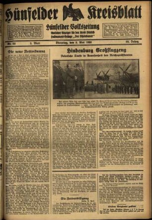 Zweite Ausgabe vom Dienstag, den 02. Mai 1933.