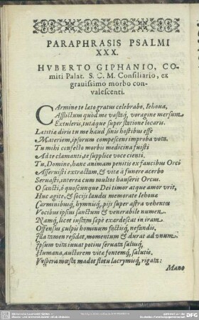 Paraphrasis Psalmi XXX. Huberto Giphanio
