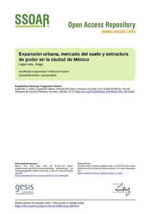 Expansión urbana, mercado del suelo y estructura de poder en la ciudad de México