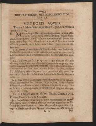 Disputationum Meteorologicarum Tertia De Meteoris Aqueis.