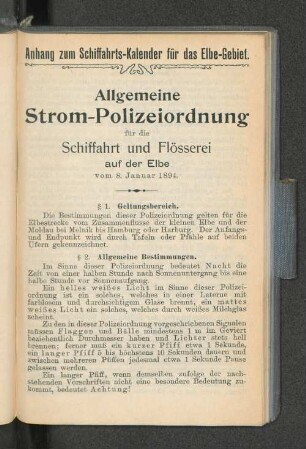 Anhangzum Schiffahrts-Kalender für das Elbe-Gebiet.