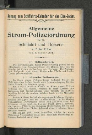 Anhangzum Schiffahrts-Kalender für das Elbe-Gebiet.