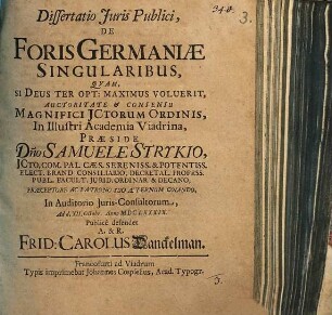 Dissertatio iuris publici, de foris Germaniae singularibus