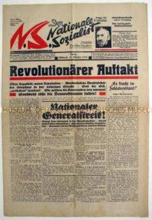 Nationalsozialistische Tageszeitung "Der Nationale Sozialist" u.a. zu Differenzen in der NS-Bewegung