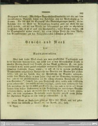 Gewicht und Maaß der Baumaterialien