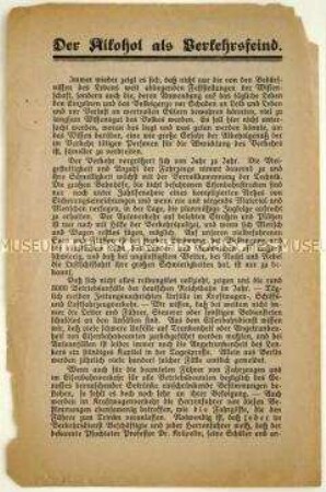 Aufklärungsflugblatt gegen den Genuß von Alkohol