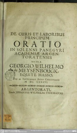 Oratio de curis et laboribus principum