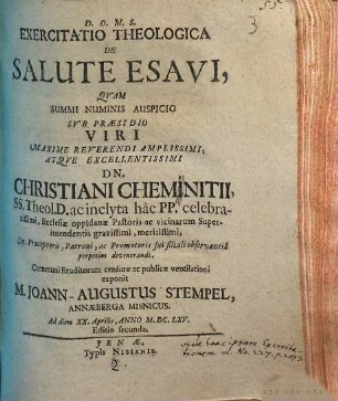 Exercitatio Theologica De Salute Esavi