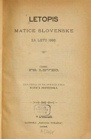 Letopis Matice Slovenske. 1886
