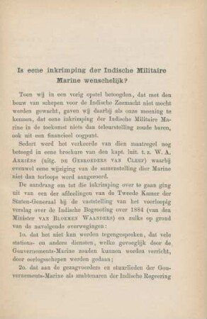 Is eene inkrimping der Indische Militaire Marine wenschelijk?
