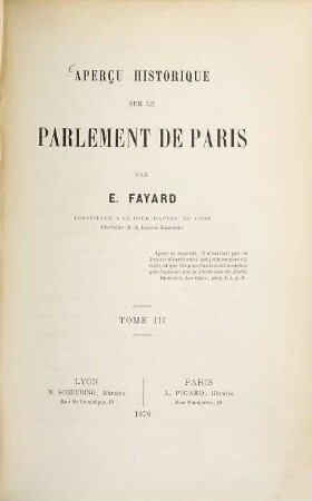 Aperçu historique sur le Parlement de Paris par E. Fayard, 3