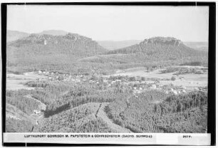 Luftkurort Gohrisch mit Papststein und Gohrischstein. Sächsische Schweiz