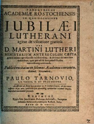 Panegyricus Acad. Rostoch. occas. Iubil. Luther