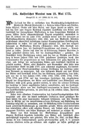 185. Kaiserliches Mandat vom 29. Mai 1775.