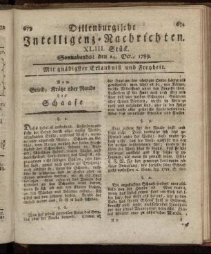 XLIII. Stück. Sonnabends: den 24. Oct., 1789.