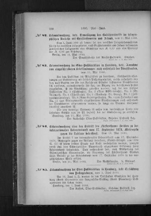 No. 85 Bekanntmachung der Ober-Postdirektion in Hamburg, betr. Errichtung von Postagenturen