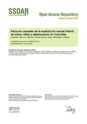 Factores causales de la explotación sexual infantil en niños, niñas y adolescentes en Colombia