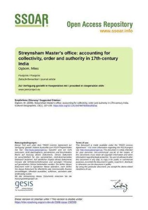Streynsham Master's office: accounting for collectivity, order and authority in 17th-century India