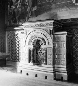 Ofen : Ofen (um 1880; A. Pössenbacher, A. Ehrengut). Schwangau-Hohenschwangau, Schloss Neuschwanstein, Palas, Arbeitszimmer