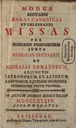 Modus recitandi horas canonicas et celebrandi missas