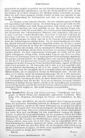 209, Erwin Stransky. Krieg und Geistesstörung. Feststellungen und Erwägungen zu diesem Thema vom Standpunkte angewandter Psychiatrie. 1918