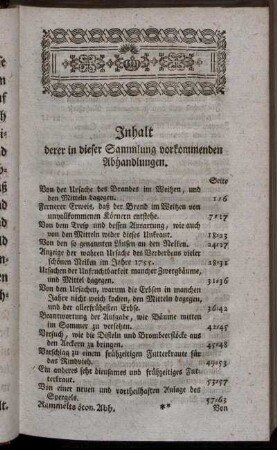 Inhalt derer in dieser Sammlung vorkommenden Abhandlungen.