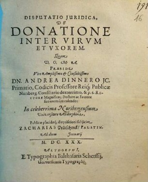 Disputatio Iuridica, De Donatione Inter Virum Et Uxorem