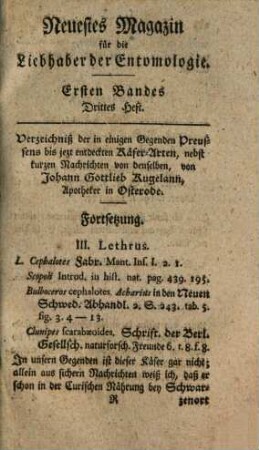 Neuestes Magazin für die Liebhaber der Entomologie. 1,3. 1792