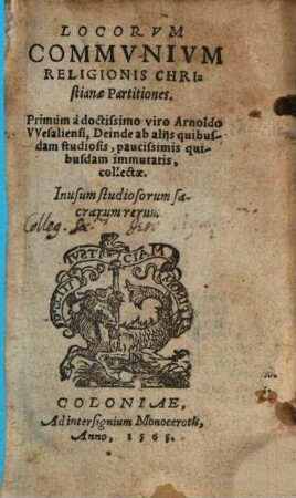 Locorvm Commvnivm Religionis Christianae Partitiones