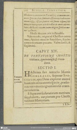 Caput XIV. De Tentatione Mortis violentae, ignominiosae & truculentae