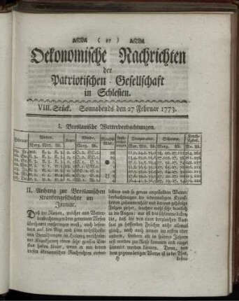 VIII. Stück. Sonnabends den 27 Februar 1773.