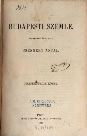Budapesti szemle : a Magyar Tud. Akadémia megbízásából, 12. 1861